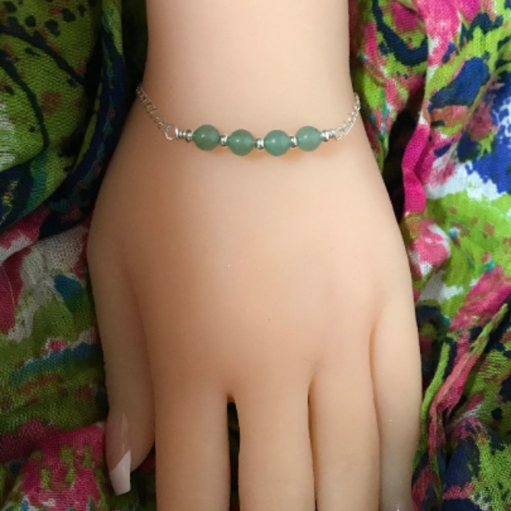 Green Aventurine Sterling Silver Bracelet- Genuine Green Aventurine Bracelet - Picture 4 of 5